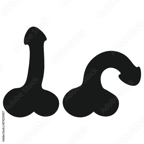 Black silhouette of function and dysfunction erectile penis. Man reproductive organ as flat simple black illustration isolated on white background.