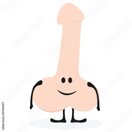 Penis character. Genitals, reproduction, erection in cartoon style. Cute face man. Vector illustration icon on white background.