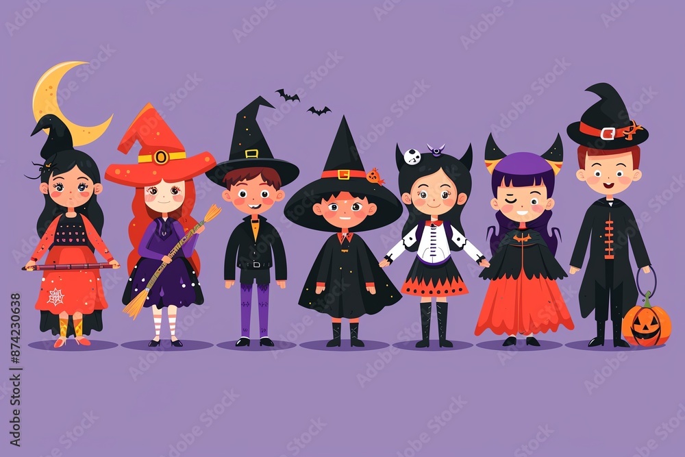 Cute kids in Halloween costumes, ready to trick or treat. Cute kids in Halloween costumes, ready to trick or treat.