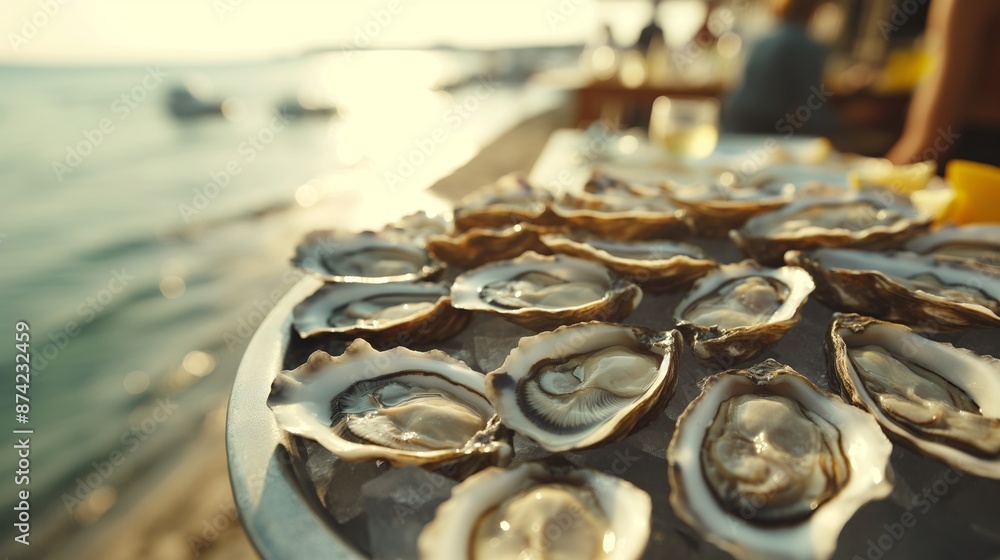 Fresh oysters on ice, ready to be enjoyed by the beach. Fresh oysters on ice, ready to be enjoyed by the beach.