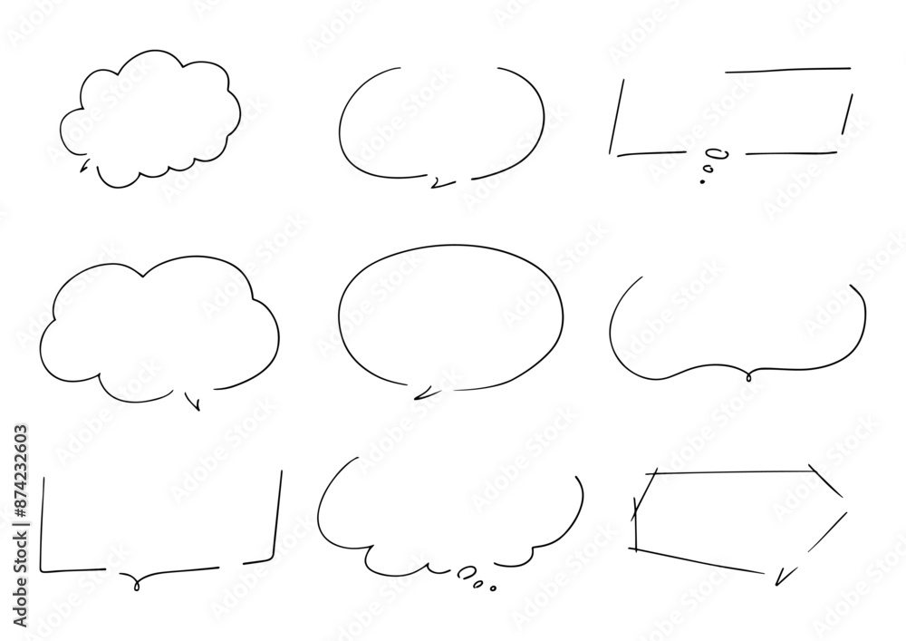 Fototapeta premium シンプルな線の手書きの吹き出しセット ベクター