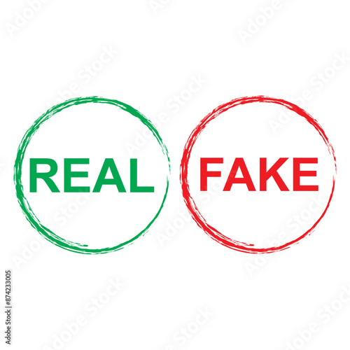 Fake, real icon badge. Fake, real news concept symbol. Vector illustration isolated on white background. EPS 10/AI