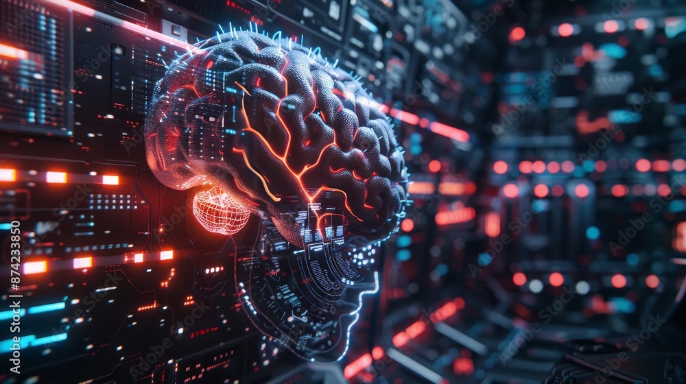 Holographic brain-computer interface for space exploration, advanced neural holography, futuristic space tech Holographic brain-computer interface for space exploration, advanced neural holography, futuristic space tech