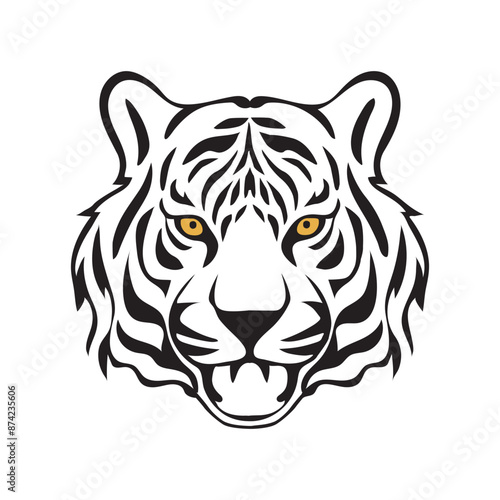 Line art black and white vector illustration hand drawn tiger art