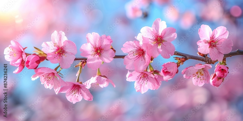 Obraz premium Close-up of cherry blossoms blooming in the springtime sun