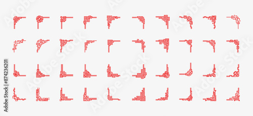 Big Set of Chinese frame corners. Traditional Asian pattern. Chinese frame corners for asian culture and decoration collection isolated on white background