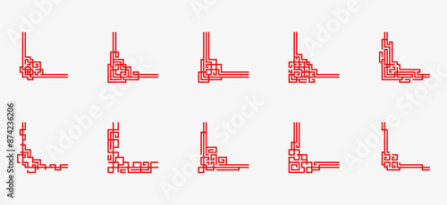 Big Set of Chinese frame corners. Traditional Asian pattern. Chinese frame corners for asian culture and decoration collection isolated on white background
