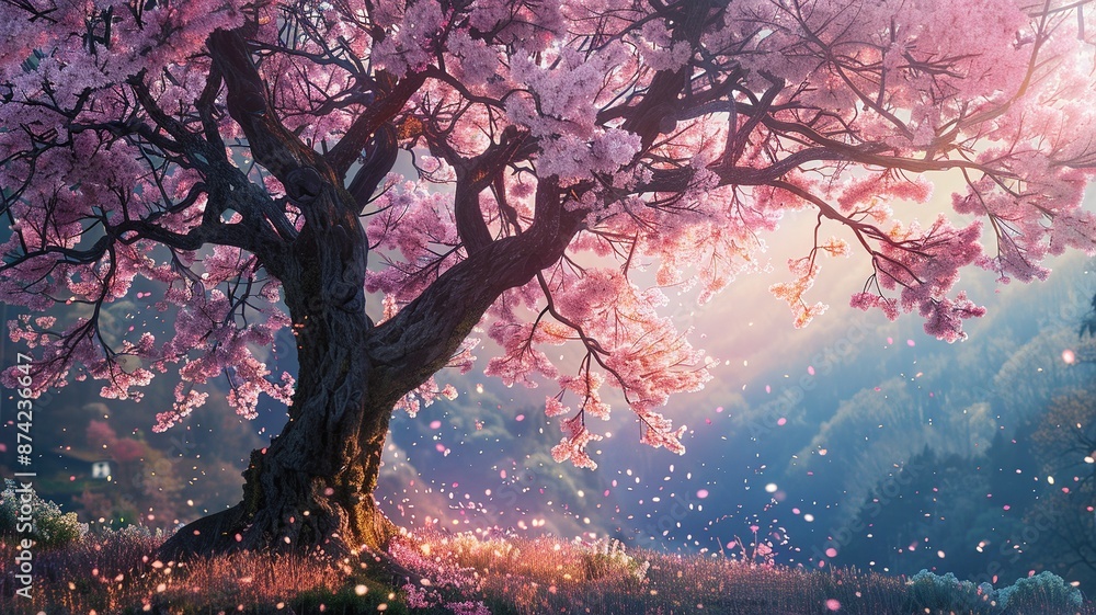 Beautiful cherry blossom tree in full bloom, showcasing delicate pink flowers. Perfect for themes of nature, spring, and beauty Beautiful cherry blossom tree in full bloom, showcasing delicate pink flowers. Perfect for themes of nature, spring, and beauty