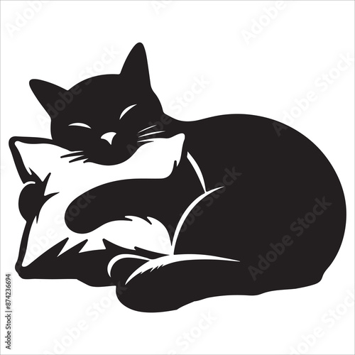 silhouette of cat sleeping on pillow