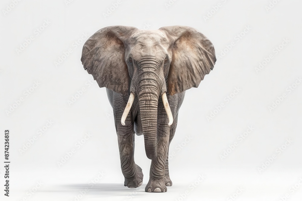 Fototapeta premium hyperrealistic 3d render of an african elephant intricate skin texture standing majestically against pure white backdrop