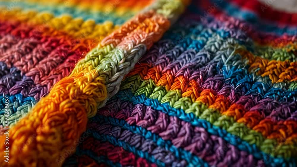 Details of an homemade knit sweater with colorful rainbow colors Details of an homemade knit sweater with colorful rainbow colors