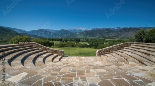 An openair amphitheater provides a stunning backdrop for live performances and theatrical productions with copy space