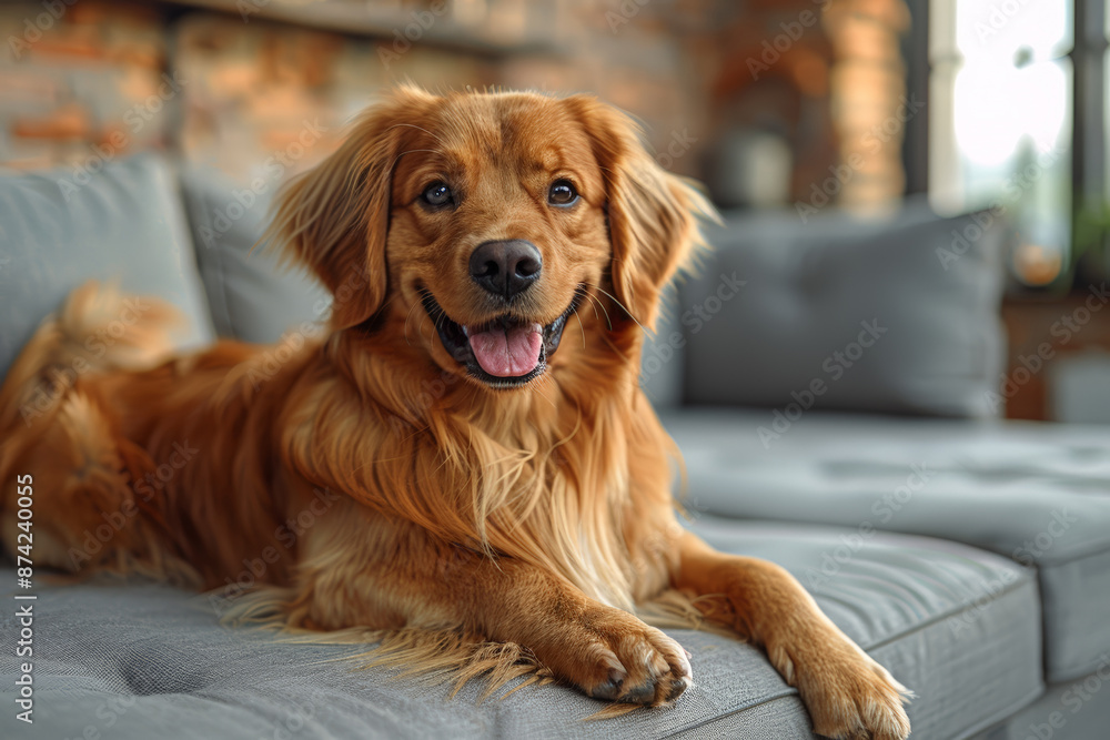 Golden retriever puppy relaxing on couch Golden retriever puppy relaxing on couch