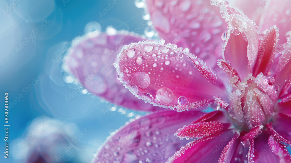 Fototapeta premium Vibrant Pink Ice Flower Macro with Crisp Blue Background