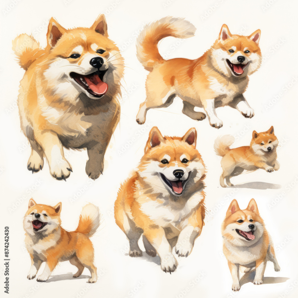 Catoon shiba inu on white background Created with Generative AI technology. Catoon shiba inu on white background Created with Generative AI technology.