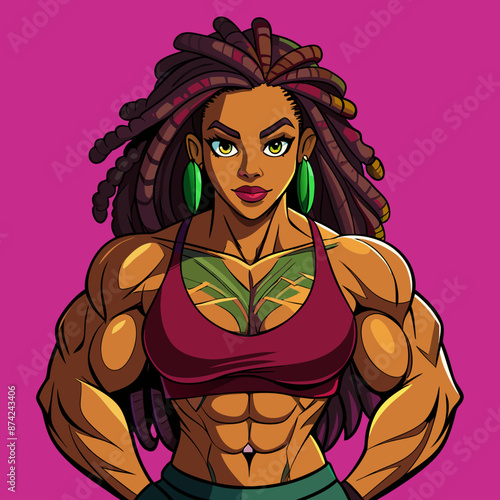 young bodybuilder woman with dreadlocks