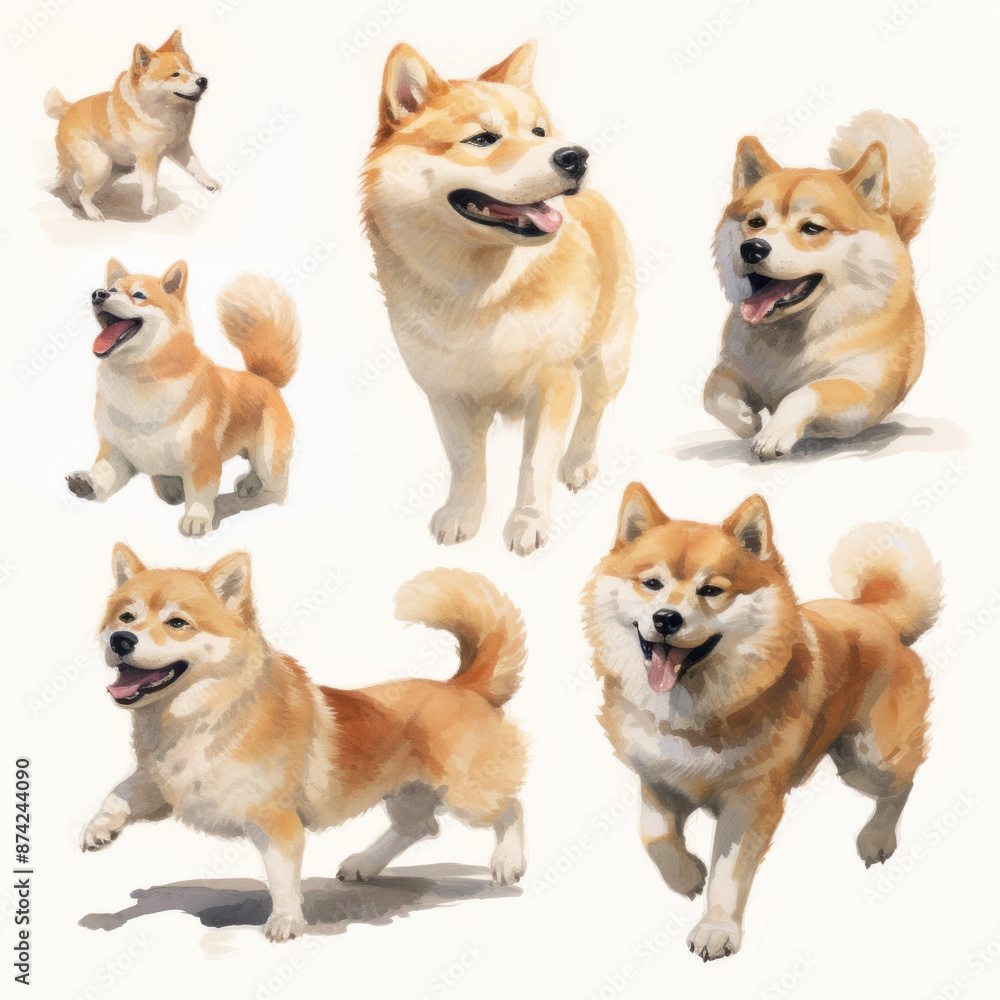 Catoon shiba inu on white background Created with Generative AI technology. Catoon shiba inu on white background Created with Generative AI technology.