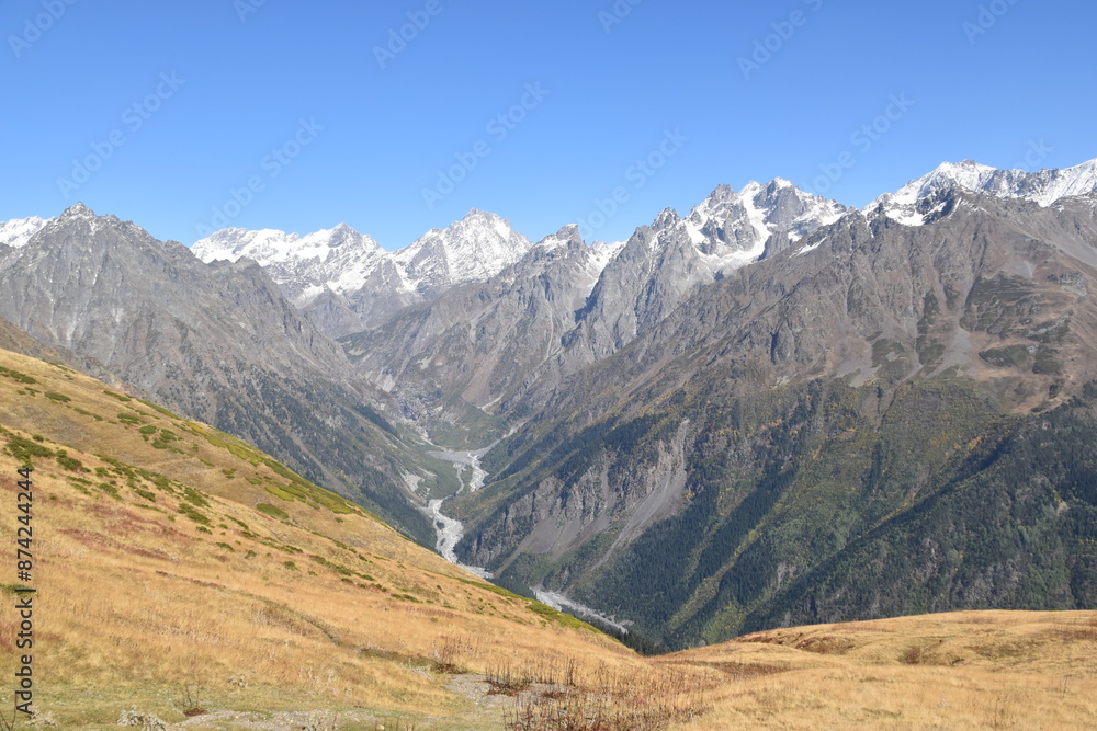 Stunning fall and autumn colors in the Caucasus Mountains around Mestia and Svaneti in Georgia Stunning fall and autumn colors in the Caucasus Mountains around Mestia and Svaneti in Georgia