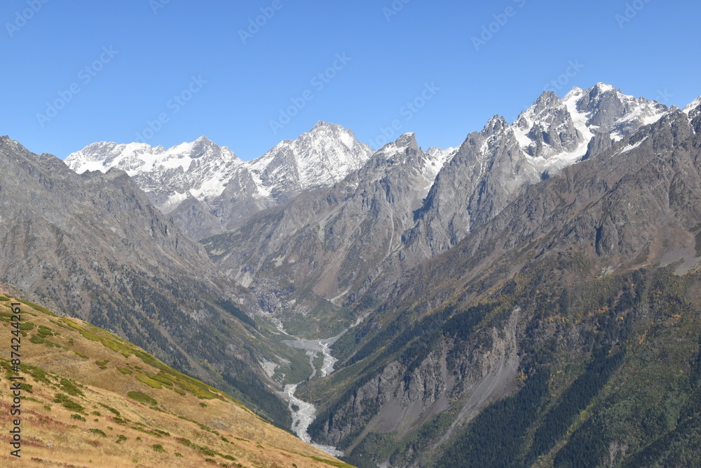 Stunning fall and autumn colors in the Caucasus Mountains around Mestia and Svaneti in Georgia Stunning fall and autumn colors in the Caucasus Mountains around Mestia and Svaneti in Georgia