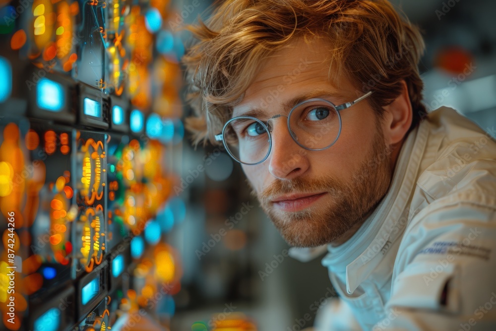 Close-up portrait of a young engineer in a control room Close-up portrait of a young engineer in a control room