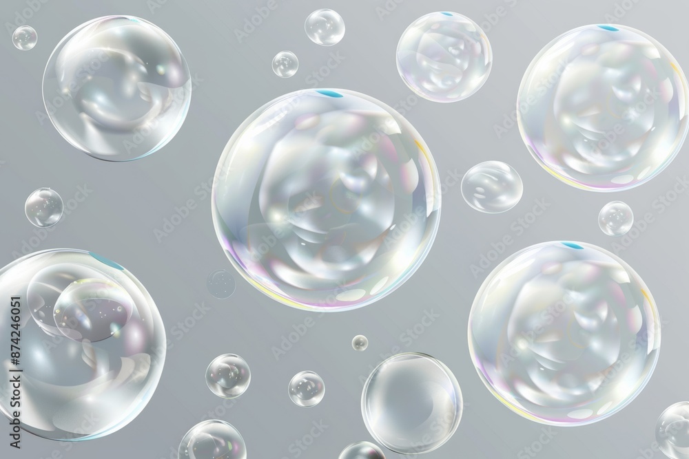 3d Realistic transparent soap bubbles, vector illustration with well-defined outlines and white background 3d Realistic transparent soap bubbles, vector illustration with well-defined outlines and white background