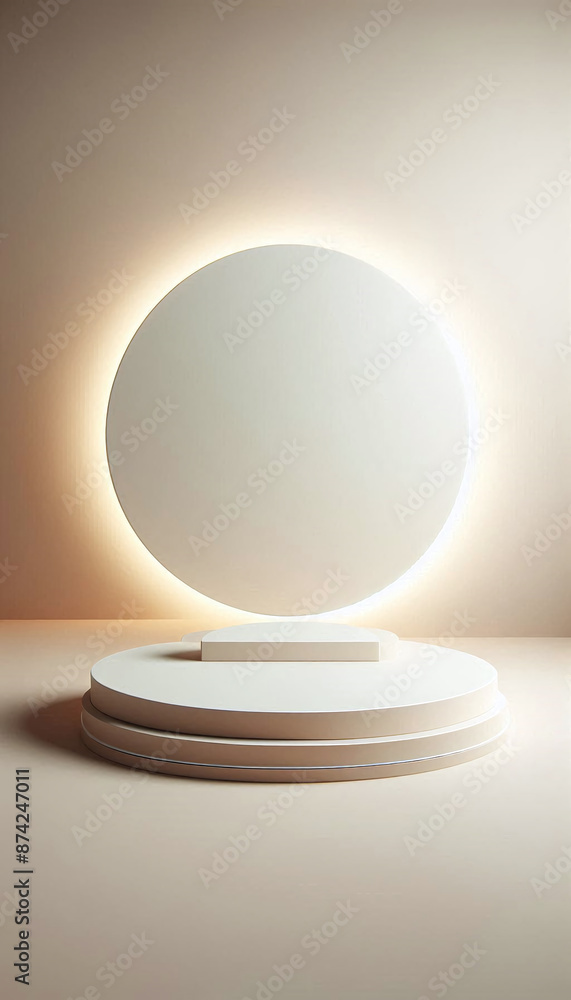 Empty minimalist podium for product display with circular light Empty minimalist podium for product display with circular light