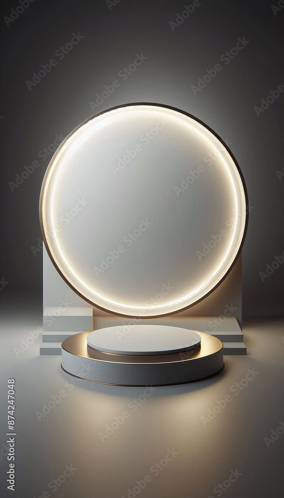 Empty minimalist podium for product display with circular light Empty minimalist podium for product display with circular light