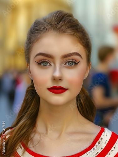 Model's gaze pierces trendy...