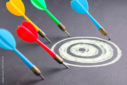Obraz na plátně All the darts stick outside the target, business, and communication concept