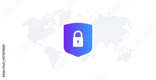 Privacy concept secure vpn online connection personal data protection world map and virtual private network cyber web security horizontal flat vector illustration.	
