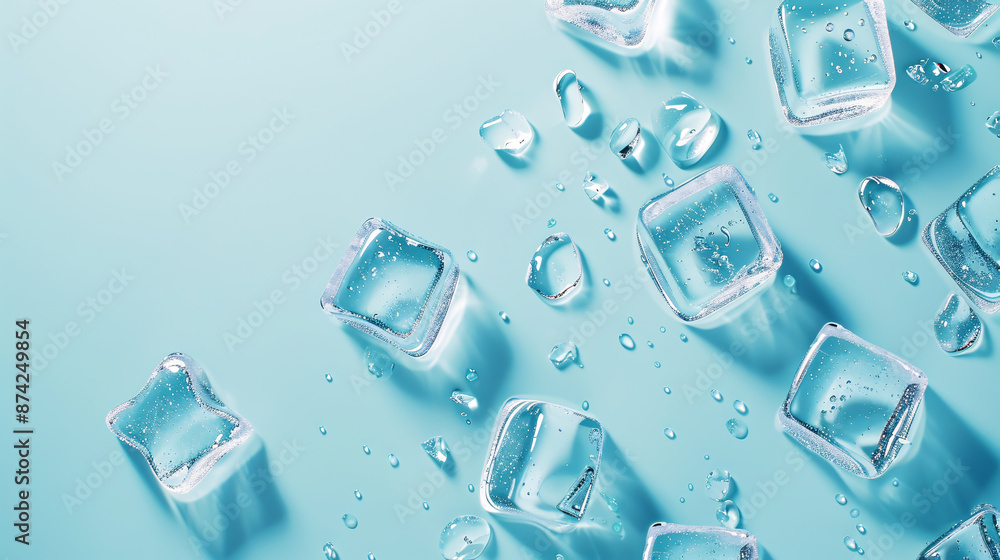 Ice cubes on a light blue background. Ice cubes on a light blue background.