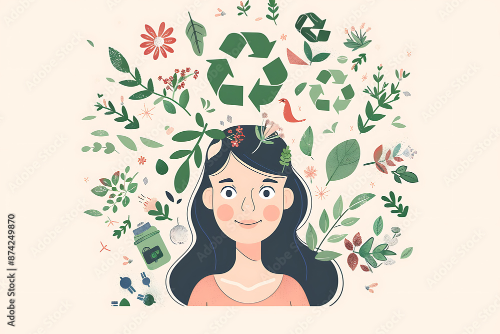 Girl icons with recycling and eco symbols, representing environmental awareness and sustainability, ideal for promoting green initiatives and eco-friendly practices. Girl icons with recycling and eco symbols, representing environmental awareness and sustainability, ideal for promoting green initiatives and eco-friendly practices.