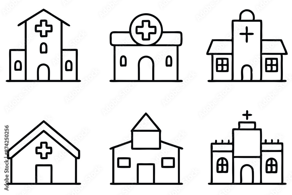 Fototapeta premium Hospital line art illustration Versatile Medical Facility Drawing Techniques