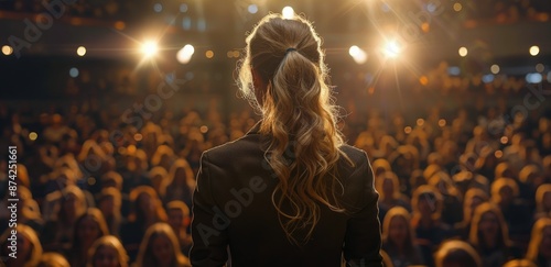 Woman Delivering Speech On Stage In Front Of Audience