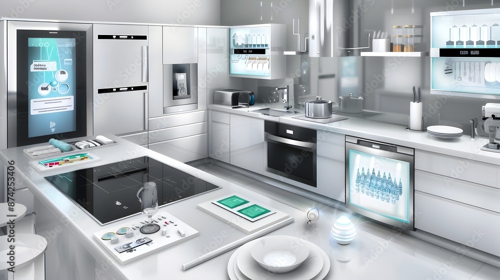 Cutting-Edge Kitchen with Innovative Smart Appliances and Touchscreen Interfaces