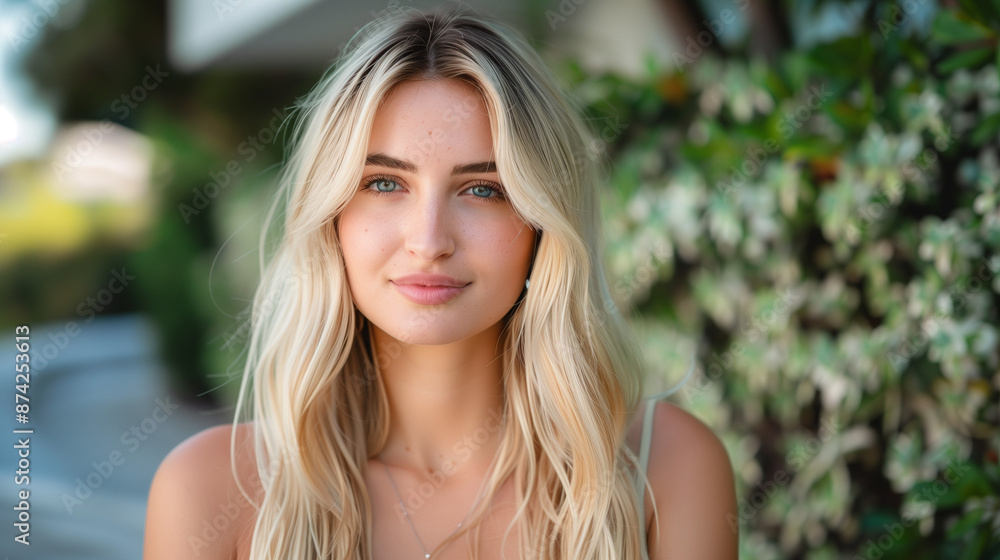 European (Italian) Blond Young Woman Standing on Street and Look at Camera. Beauty Face, Make-up and Hairstyle. Casual Portrait close up with long blond hair European (Italian) Blond Young Woman Standing on Street and Look at Camera. Beauty Face, Make-up and Hairstyle. Casual Portrait close up with long blond hair