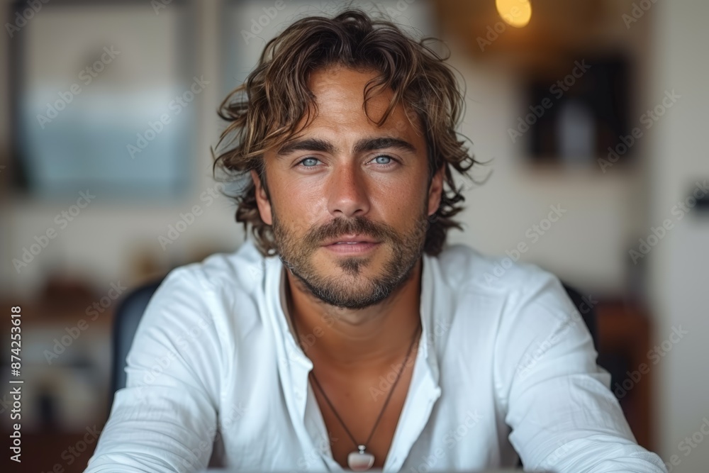 Close-up portrait of a handsome man with long hair and a beard Close-up portrait of a handsome man with long hair and a beard