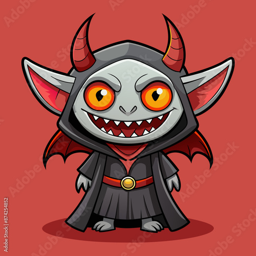 A small demon with glowing red eyes