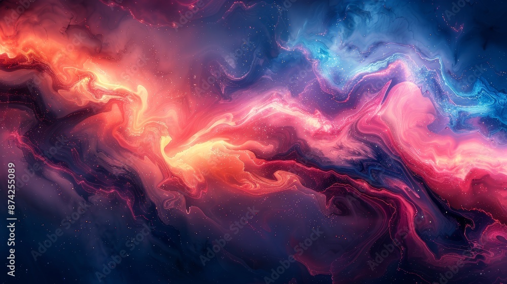 Vibrant cosmic nebula with swirling colors of red, pink, and blue, creating a mesmerizing and abstract space scene. Vibrant cosmic nebula with swirling colors of red, pink, and blue, creating a mesmerizing and abstract space scene.