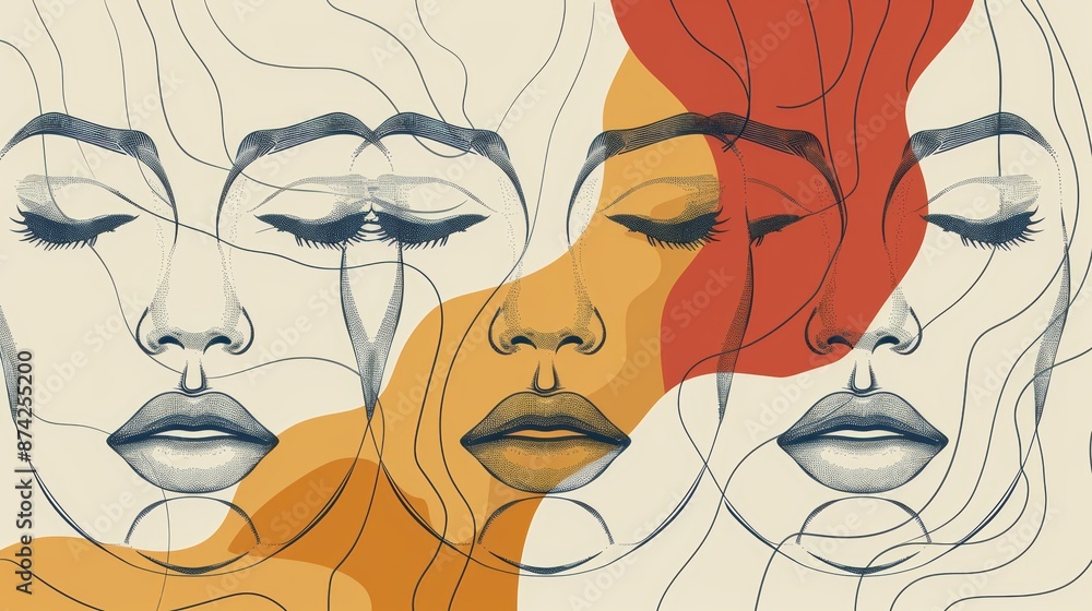 Obraz premium Abstract art illustration of a woman's face with flowing lines and vibrant colors. Artistic, modern, and eye-catching design.