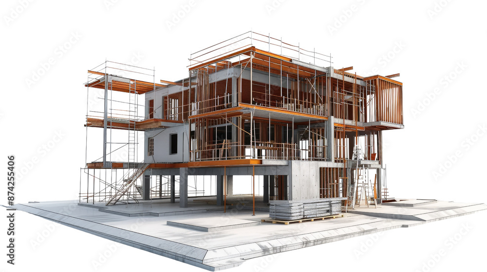Construction site, BIM project, 3d rendering, 3d illustration on white background.