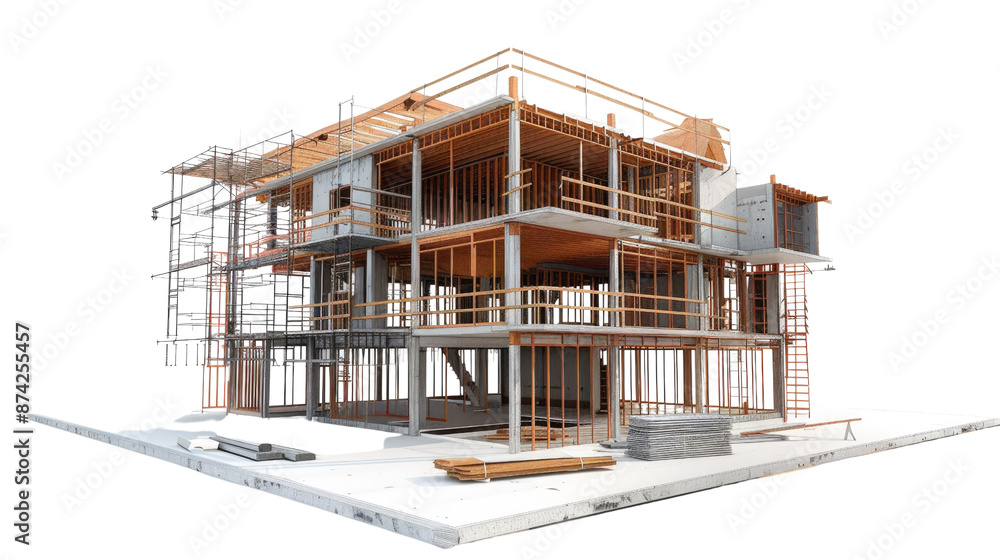 Construction site, BIM project, 3d rendering, 3d illustration on white background. Construction site, BIM project, 3d rendering, 3d illustration on white background.