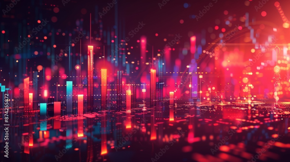 Vibrant digital abstract background with colorful data visualization and futuristic technology elements in a dynamic light pattern. Vibrant digital abstract background with colorful data visualization and futuristic technology elements in a dynamic light pattern.
