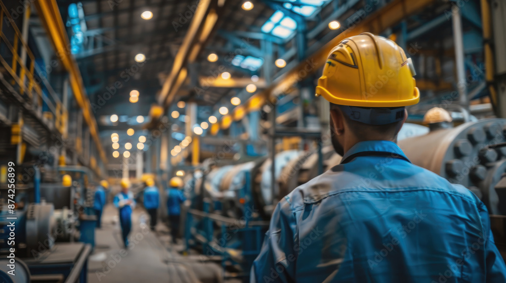 Backview Portrait of Diverse Industrial Workers Operating in a Factory Backview Portrait of Diverse Industrial Workers Operating in a Factory