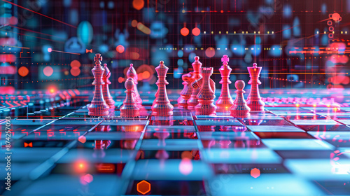 Wallpaper Mural Conceptual image of a chessboard integrated into a digital interface, illustrating business strategy and technology Torontodigital.ca