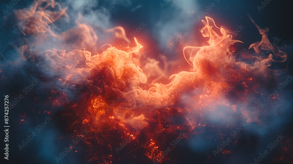 Abstract flames in fiery shades of red, orange, and yellow erupt across a black background, evoking a sense of burning heat and explosive energy Abstract flames in fiery shades of red, orange, and yellow erupt across a black background, evoking a sense of burning heat and explosive energy