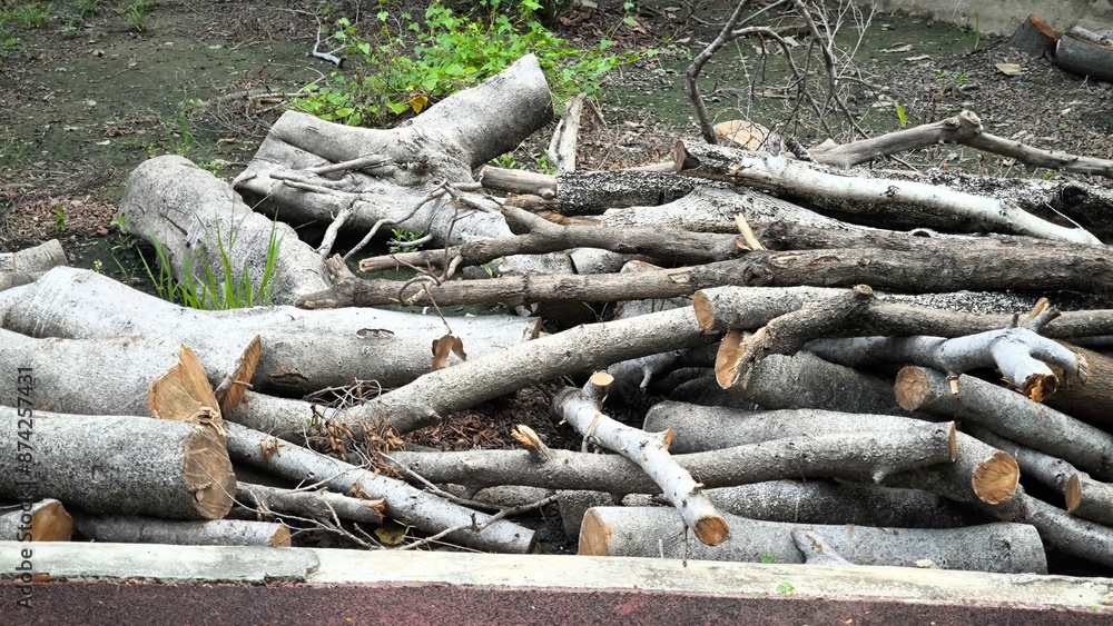 Cutting down trees, concept of destroying nature Cutting down trees, concept of destroying nature