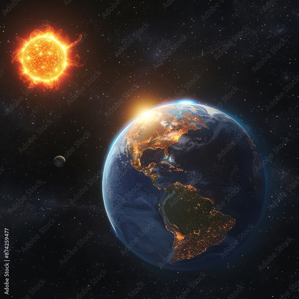Obraz premium Earth and Sun in Space