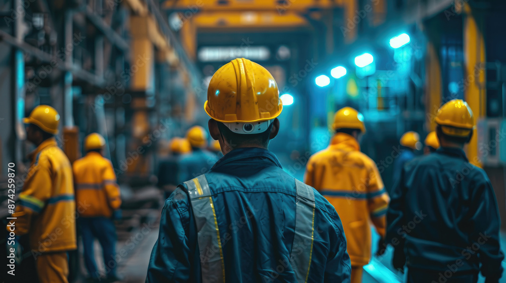 Backview Portrait of Diverse Industrial Workers Operating in a Factory Backview Portrait of Diverse Industrial Workers Operating in a Factory
