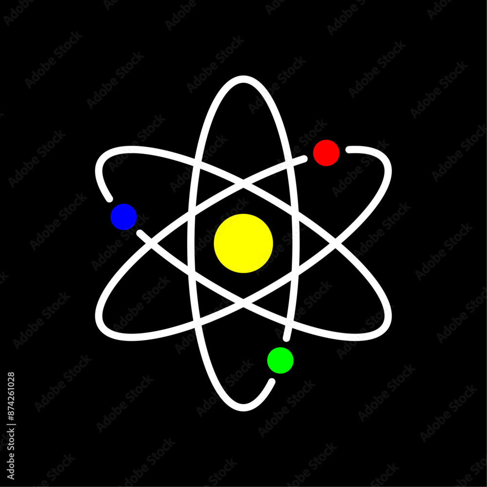 Atom vector icon in line style design for website, app, UI, isolated on black background. Editable stroke. Vector illustration. Atom vector icon in line style design for website, app, UI, isolated on black background. Editable stroke. Vector illustration.